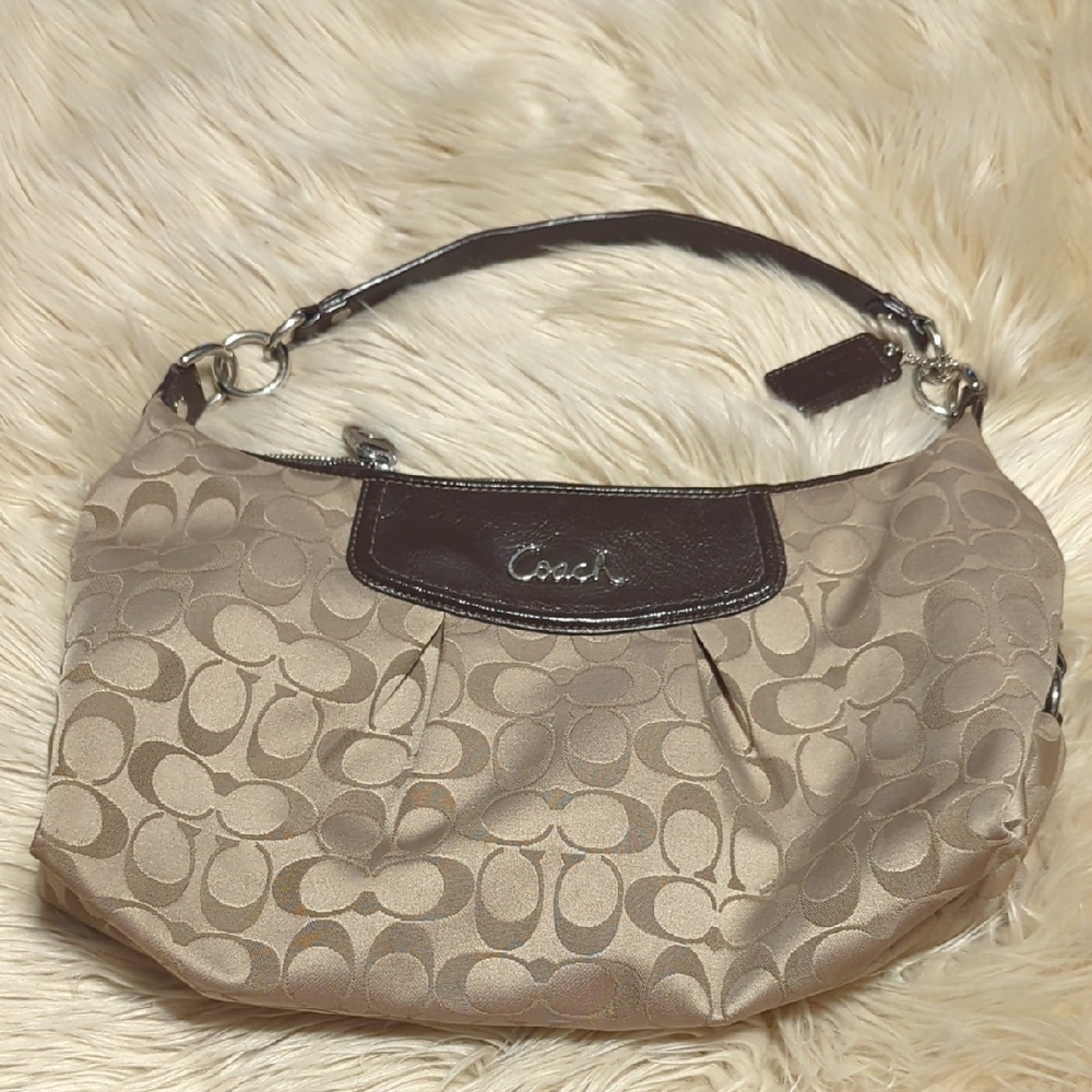 Coach Signature Beige and Brown Shoulder Bag